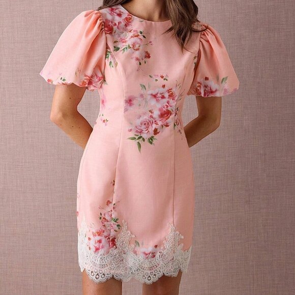 Pink Elegant Women's Romantic Floral Mini Dress - Picture 5 of 7